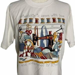 Vintage Sewing Crewneck T Shirt L White Granny